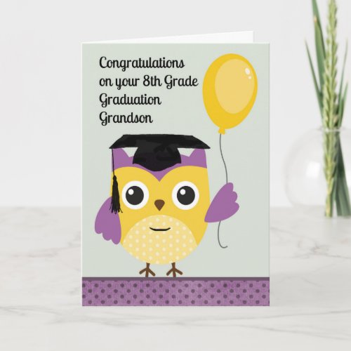 8th Grade Graduation Card for Grandson with Owl