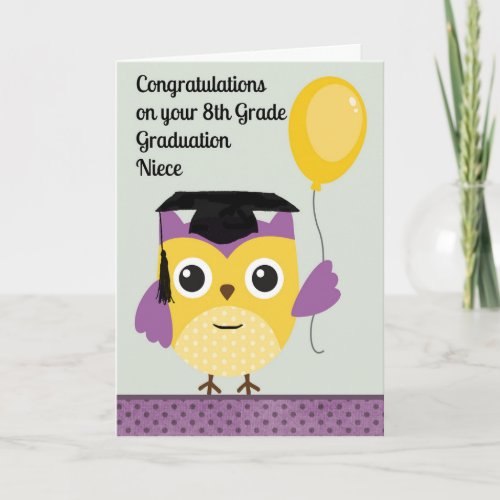 8th Grade Graduation Card for Niece with Owl