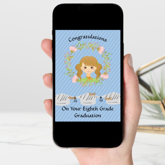 8th Grade Graduation for Girl with Floral Wreath C Card (Front Digital)