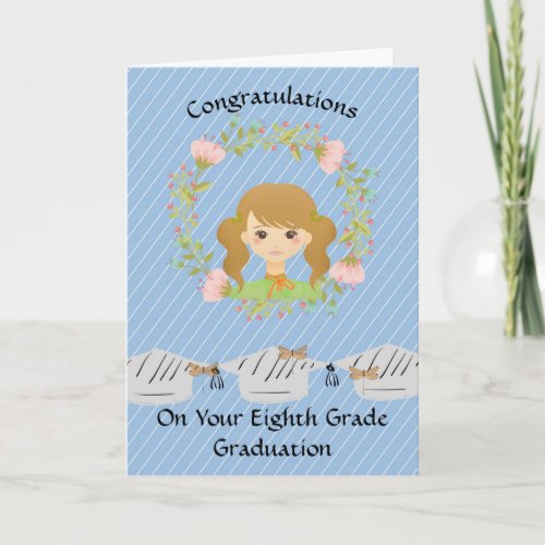 8th Grade Graduation for Girl with Floral Wreath C Card