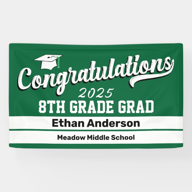 8th Grade Graduation Green and White Banner (Horizontal)