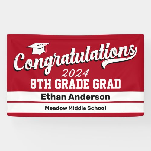 8th Grade Graduation Red and White Banner
