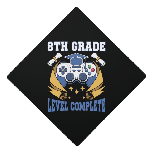 8th Grade Level Complete Gaming Gamer Graduation Cap Topper (Front)
