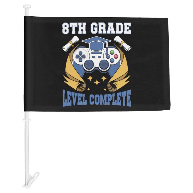 8th Grade Level Complete Gaming Gamer Graduation Car Flag (Front)