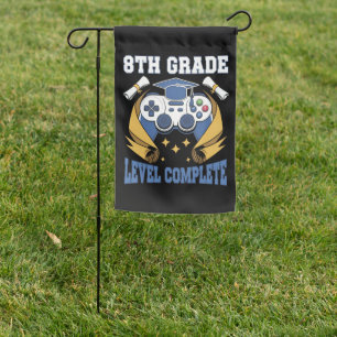8th Grade Level Complete Gaming Gamer Graduation Garden Flag