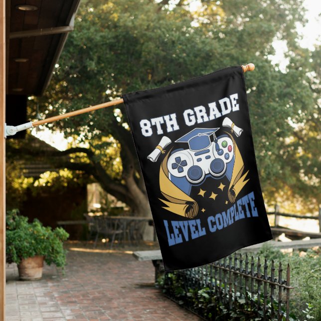 8th Grade Level Complete Gaming Gamer Graduation House Flag (In SItu)