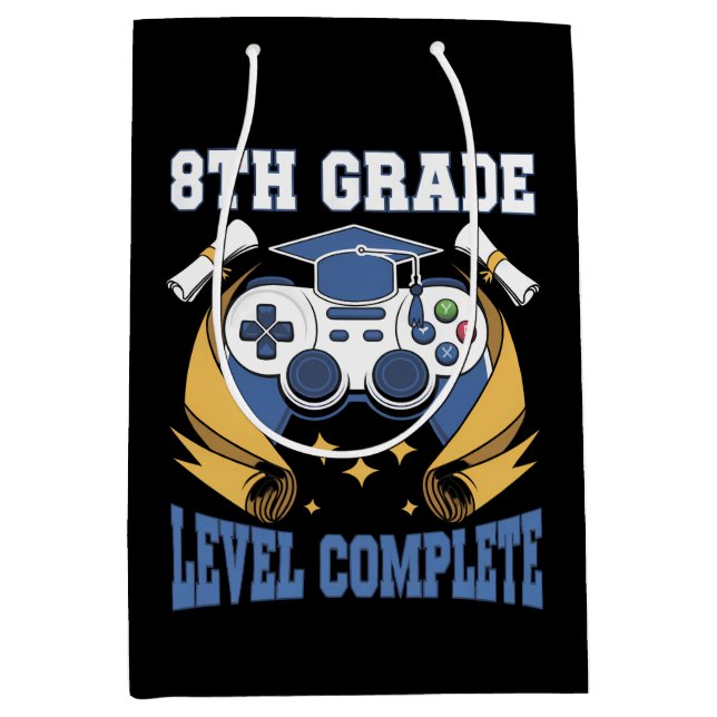 8th Grade Level Complete Gaming Gamer Graduation Medium Gift Bag (Front)