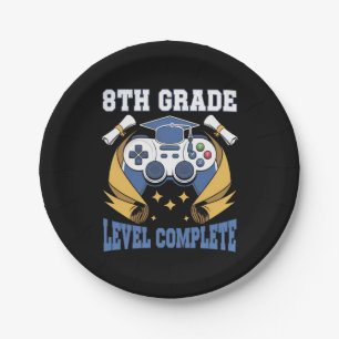 8th Grade Level Complete Gaming Gamer Graduation Paper Plates