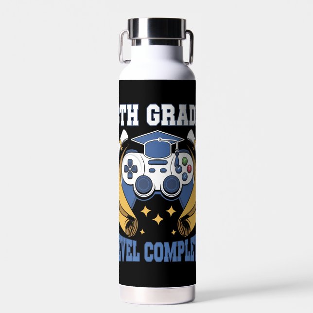 8th Grade Level Complete Gaming Gamer Graduation Water Bottle (Front)