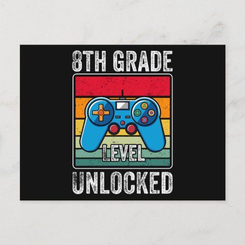 8th Grade Level Unlocked Kids Back to School Gamer Postcard