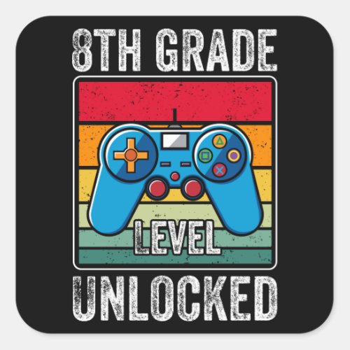8th Grade Level Unlocked Kids Back to School Gamer Square Sticker