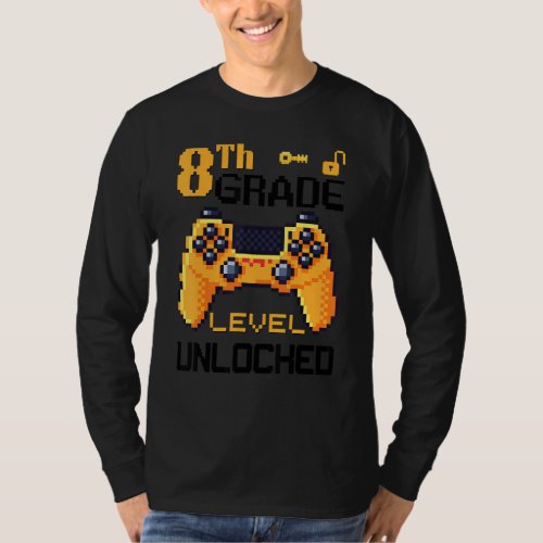 8th Grade Level Unlocked Video Game Pixel Controll T_Shirt