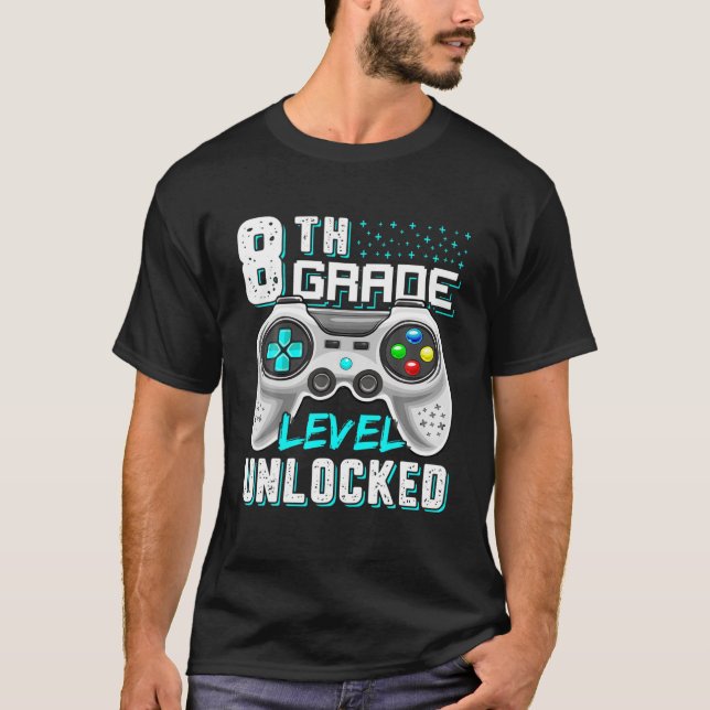 8Th Grade Level Unlocked Video Gamer For Boy Girl T-Shirt (Front)