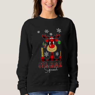 8th Grade Squad Plaid Reindeer Santa Hat Teacher C Sweatshirt