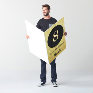 8th Happy Birthday Black Gold Glitter Extra Large Card