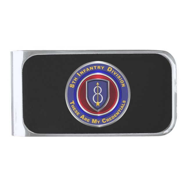 8th Infantry Division “Pathfinder Division”  Silver Finish Money Clip (Front)