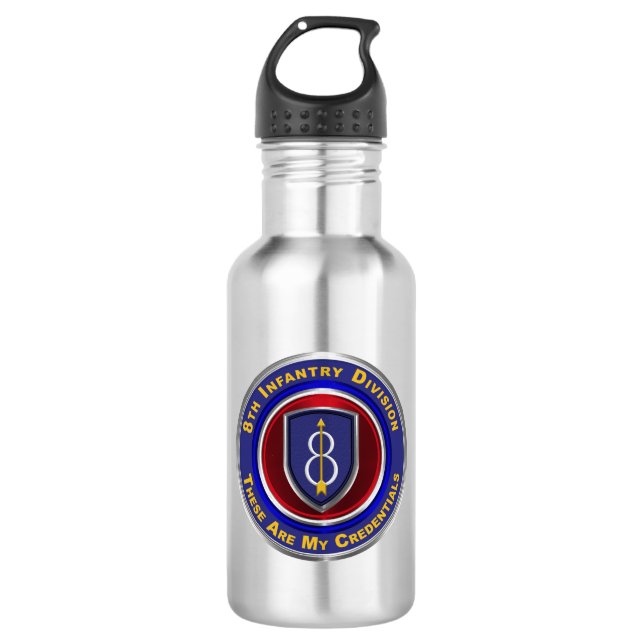 8th Infantry Division “Pathfinder”  Stainless Steel Water Bottle (Front)