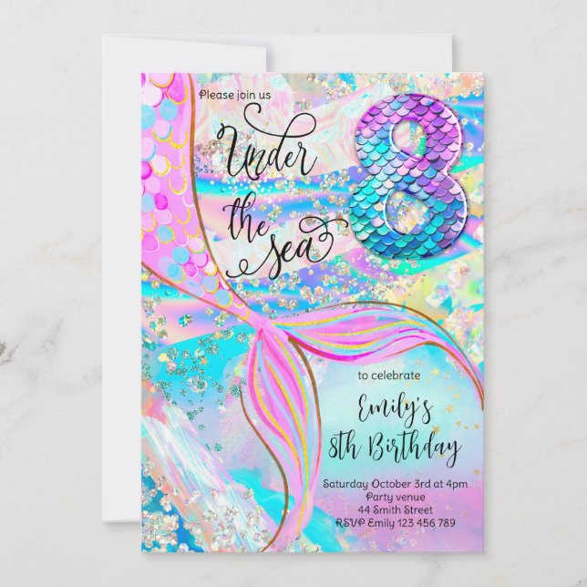 8th Mermaid Birthday Under the Sea Invitation (Front)