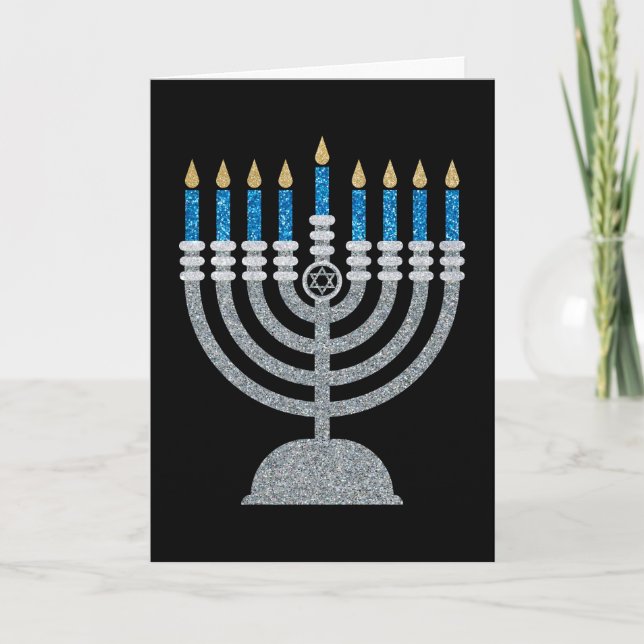 8th Night of Hanukkah Glitter Card (Front)