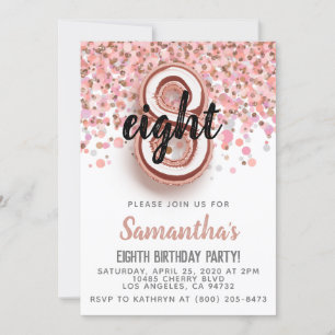 8th Rose Gold Birthday Invitation