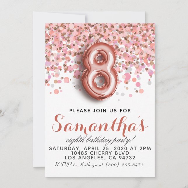 8th Rose Gold Birthday Invitation (Front)