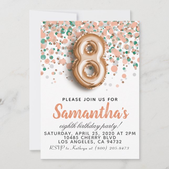 8th Rose Gold Birthday Invitation (Front)