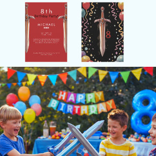 8th Swords Red Birthday Party Invitation