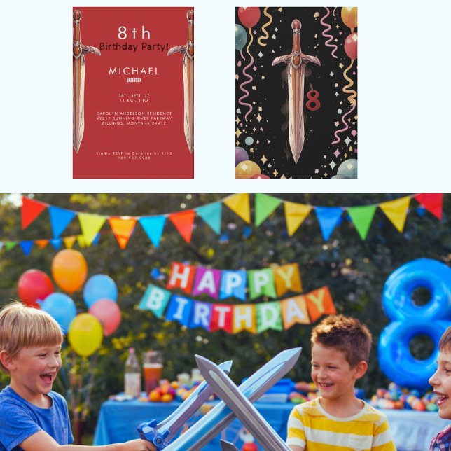 8th Swords Red Birthday Party Invitation (Creator Uploaded)