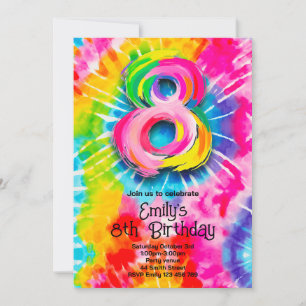 8th Tie Dye Birthday Invitation