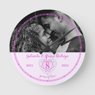 8th tourmaline Wedding Anniversary heart gem Round Clock