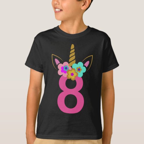 8th Unicorn Birthday Girl Unicorn T_Shirt