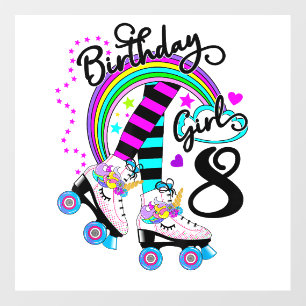 8th Unicorn Roller Skate Birthday Party for Girls Wall Decal