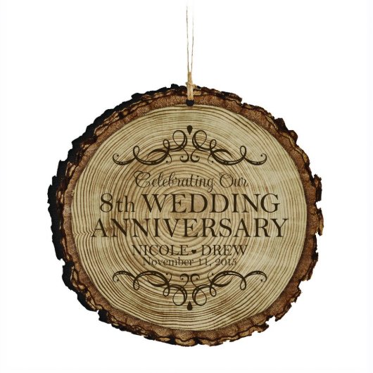 8th Wedding Anniversary Bark Hanging Ornament (Front)