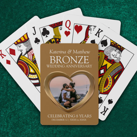 8th Wedding Anniversary Bronze Heart Photo Playing Cards