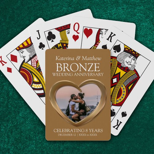 8th Wedding anniversary bronze heart photo Poker Cards