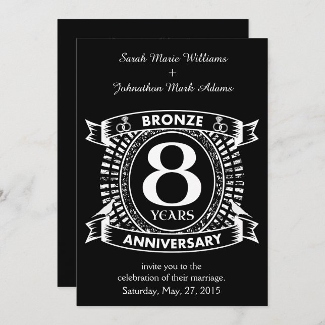 8TH wedding anniversary bronze Invitation (Front/Back)