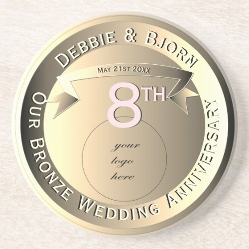 8th Wedding Anniversary Bronze Medallion Image Coaster