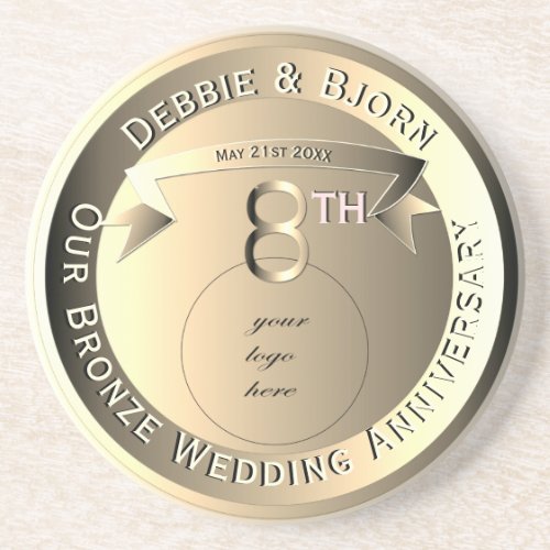8th Wedding Anniversary Bronze Medallion Image  Coaster