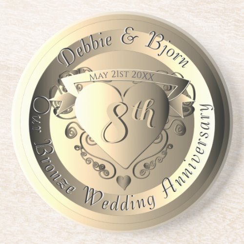 8th Wedding Anniversary Bronze Medallion Image Coaster