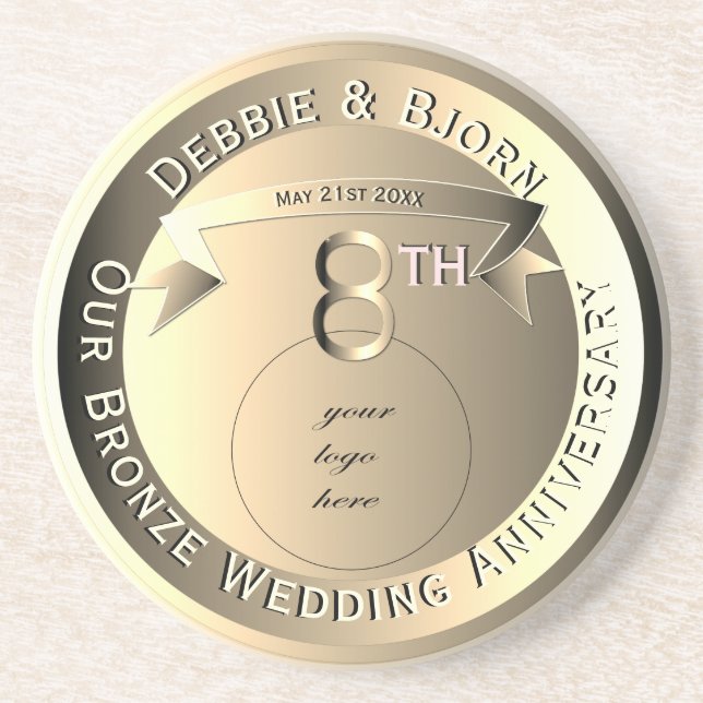 8th Wedding Anniversary Bronze Medallion Image  Coaster (Front)