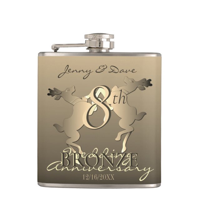 8th Wedding Anniversary Bronze Reindeer Flask (Front)