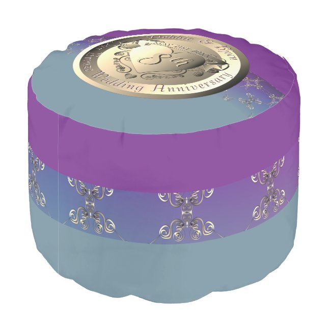 8th Wedding Anniversary Emblem Purple Teal Pouf (Angled Back)