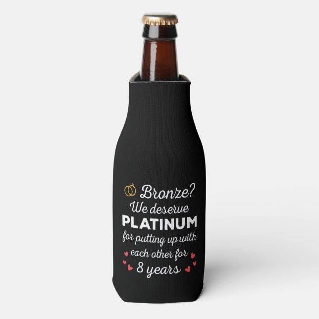 8th Wedding Anniversary I - Bronze Funny Couple Bottle Cooler (Bottle Front)