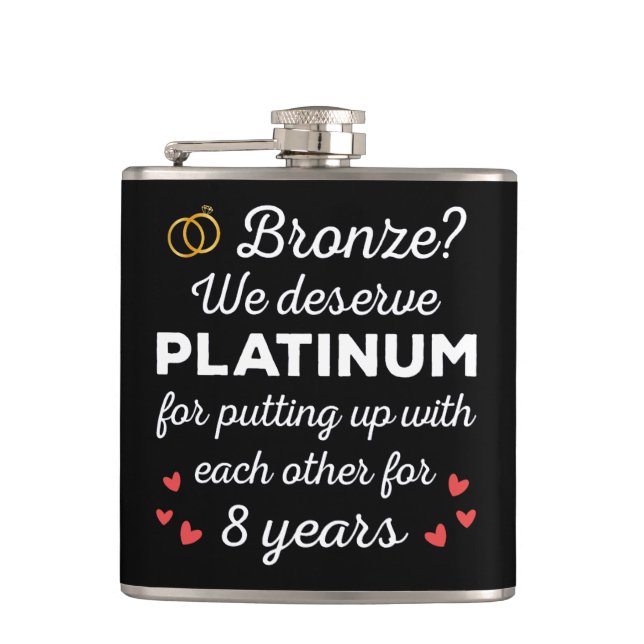 8th Wedding Anniversary I - Bronze Funny Couple Flask (Front)
