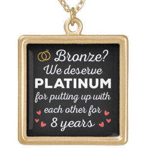 8th Wedding Anniversary I - Bronze Funny Couple Gold Plated Necklace