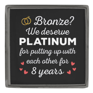 8th Wedding Anniversary I - Bronze Funny Couple Gunmetal Finish Lapel Pin