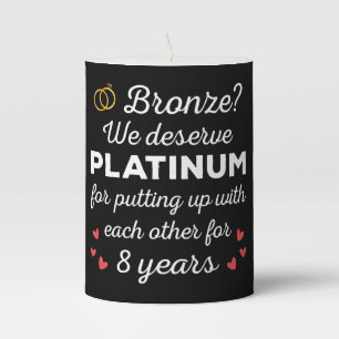8th Wedding Anniversary I - Bronze Funny Couple Pillar Candle