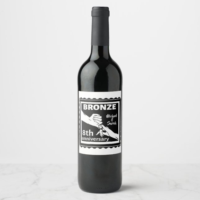 8th wedding anniversary traditional gift bronze wine label (Front)