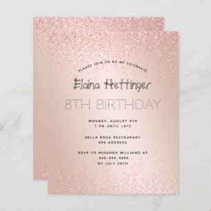 8TH Year Budget Birthday Glitter Rose Gold Metal