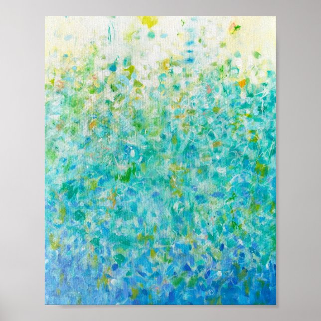 8x10 Abstract Turquoise Blue Light Yellow Print (Front)